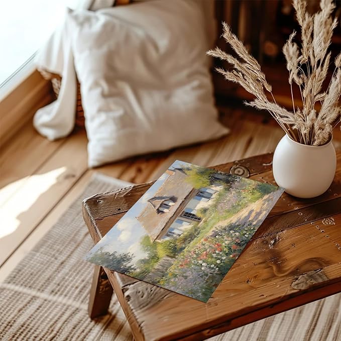 RETRART Vintage Cottage Wall Art, Summer Country Landscape Print - Farmhouse Art Poster - Cottage Oil Painting, 8" x 10" Unframed Canvas Prints for Bedroom Living Room Bathroom Wall Decor