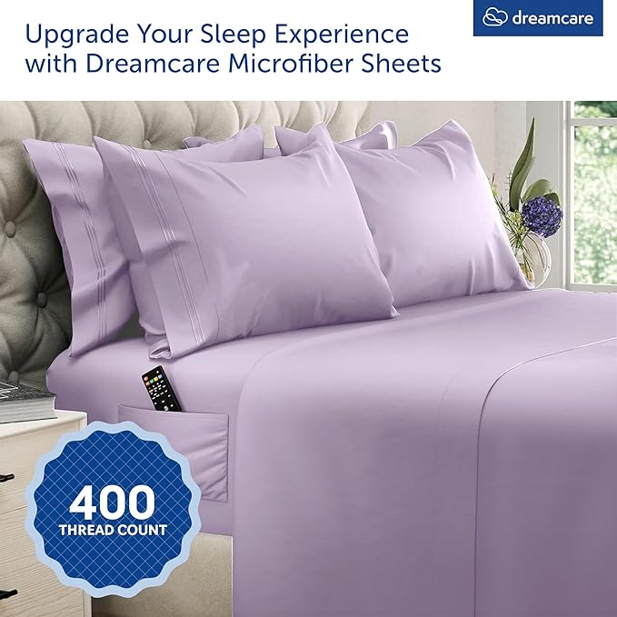 DREAMCARE King Size Sheets Set – 6 pcs Cooling Bed Sheets – up to 15” Deep Pocket King Sheet Set – 2500 Supreme Collection – Extra Soft 100% Brushed Microfiber Hotel Luxury with Side Pocket – Lavender