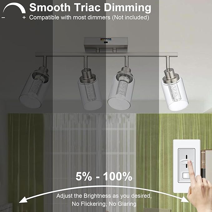 MELUCEE 5-Color 4 Light Brushed Nickel LED Track Lighting Fixtures Ceiling for Kitchen, Dimmable Track Lighting Kit, Adjustable Directional Spot Lights Indoor Wall Lamp, Built-in LED Chips