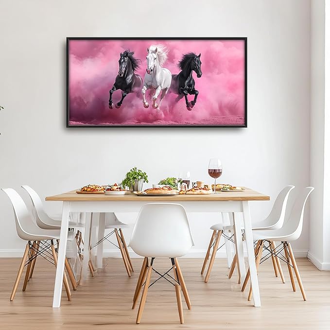 Flintis Large Horse Wall Art Black and White Horses Pictures Wall Decor Abstract Animal Canvas Painting Print Artworks Decorations Framed for Living Room Bathroom Master Bedroom Office 60L x 30W
