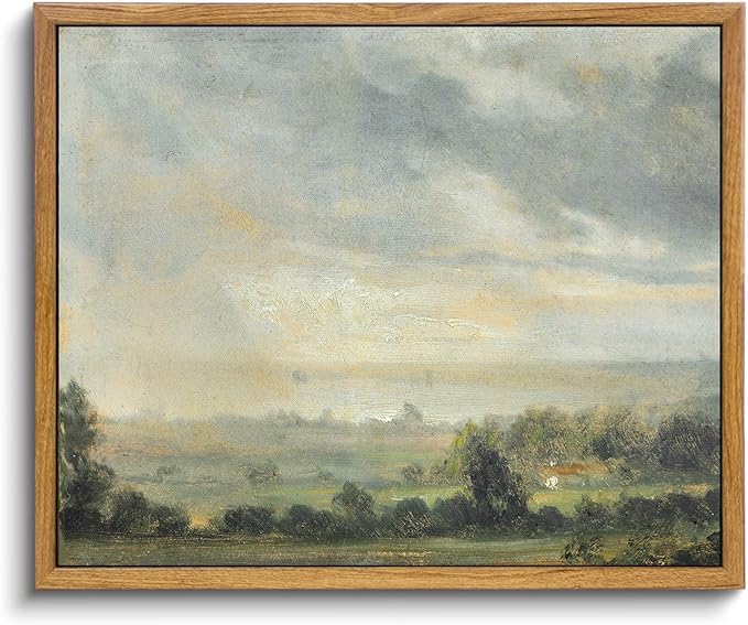 KBKBART Framed Framed Vintage Landscape Wall Art Prints, Retro Green Forest Valley Nature Wilderness Illustrations Canvas Painting, Farmhouse Decor Wall Art Ready To Hang for Bedroom, Living Room,