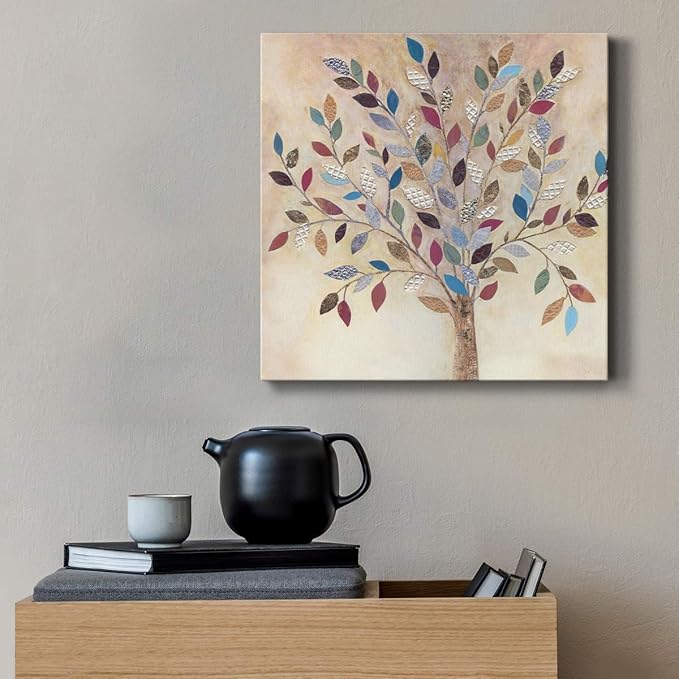 Wexford Home Square Premium Gallery Wrapped Canvas Flower Multicolor Wall Art Abstract Floral Romance Modern Pictures Print for Home Office, Ready to Hang, Whimsical Wood, 10x10