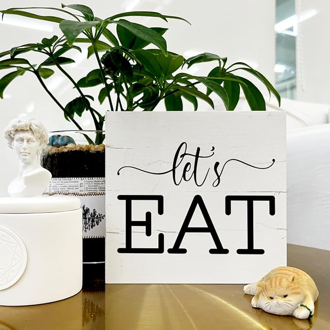 Let's Eat Sign, Freestanding Eat Sign, Box Sign Tabletop Decor, Kitchen Decor, Farmhouse Dining Room Decor, Home Decor Sign, Dining Table Decor, Home Decor for Shelf, Housewarming Gift