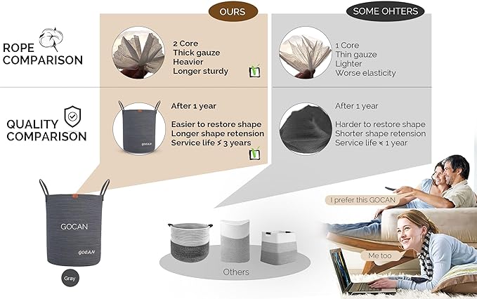 large tall sturdier Laundry Hamper Basket Woven Storage Baskets for clothes Pillows Blanket Toy in living or bed room decoration H50XD38cm darkgrey