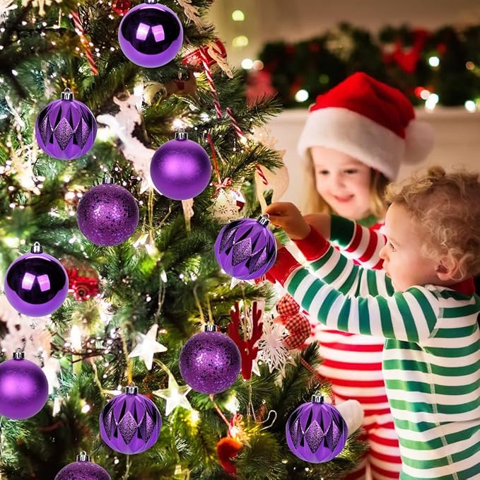 12PCS 3.15" Christmas Ball Ornaments Shatterproof Purple Christmas Tree Decorations Xmas Tree Balls Halloween Ornaments Décor