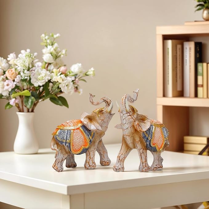Modern Couple Elephant Decorative Statue - Home Decor Lucky Figurines for Living Room, Dining Table & Shelves - Wedding, Women's Decorations Sculptures - 5.5" L x 5" H