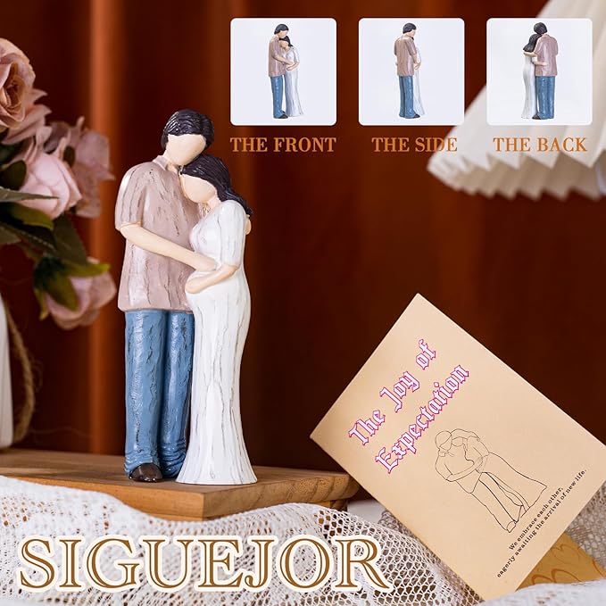 Expectant Dad Mom Gifts, Embracing New Beginnings, Hand-Painted Resin Sculpture of Husband and Pregnant Wife in an Embrace, for Expecting Parents and Family Celebrations