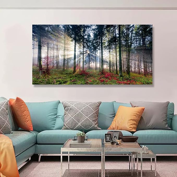 Nature Landscape Sunrise Tree Canvas Wall Art - 28x57 inches Wall Decoration for Living Room Forest Picture Artwork Painting Prints of Trees for Bedroom and Home Décor