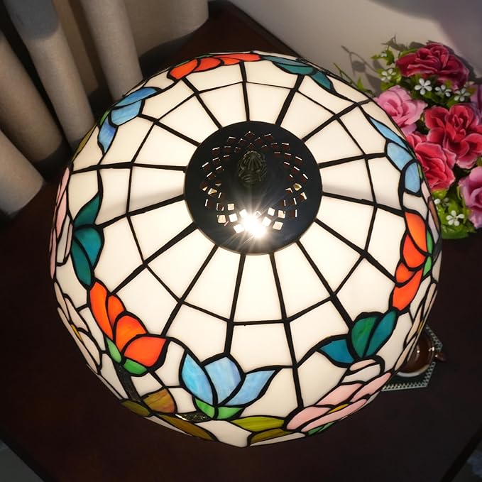 Tiffany Stained Glass Table Lamp, 12 Inch Pastoral Style Morning Glory Design Bedside Lamp, Suitable for Bedroom, Dining Room and Other Home Decoration Art (Pink, Blue and Orange)