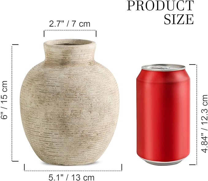 Ceramic Flower Vase Home Decor - Small Farmhouse Table Vases Rustic Vintage Living Room Kitchen Bedroom Decorations for House Book Shelf Office Coffee Desk Dining Fireplace (6" Retro)