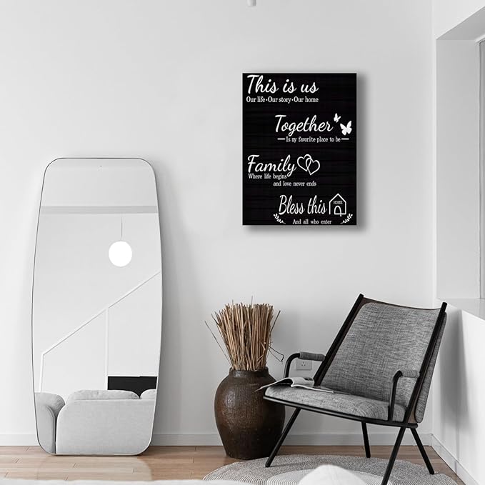 Family Quotes Canvas Wall Art 12x16 Inch - Inspirational Home Decor for Living Room, Office, Bathroom - Stretched Framed Ready to Hang Paintings