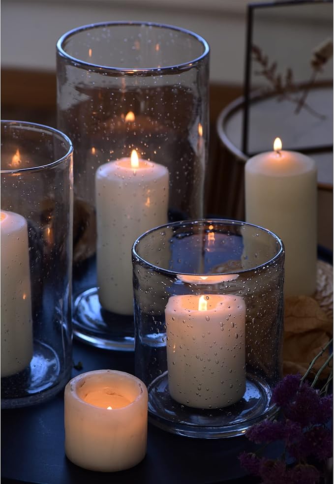 ARIAMOTION Hurricane Candle Holder for Pillar Glass Cylinder Vase Modern Rustic Centerpiece Clear Seeded Home Decor for Kitchen Table Living Room 8" H 1 Pack