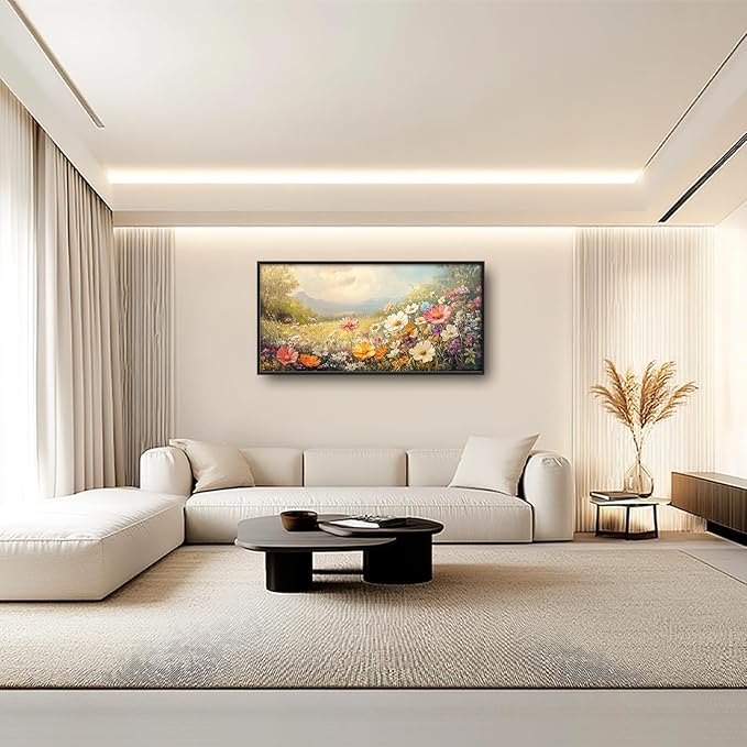 Colorful Wildflower Framed Wall Art for Living Room, Large Gesang Flower Canvas Wall Decor, Wildflower Pictures Painting, Modern Artwork for Bathroom Bedroom 60L'' × 30W''
