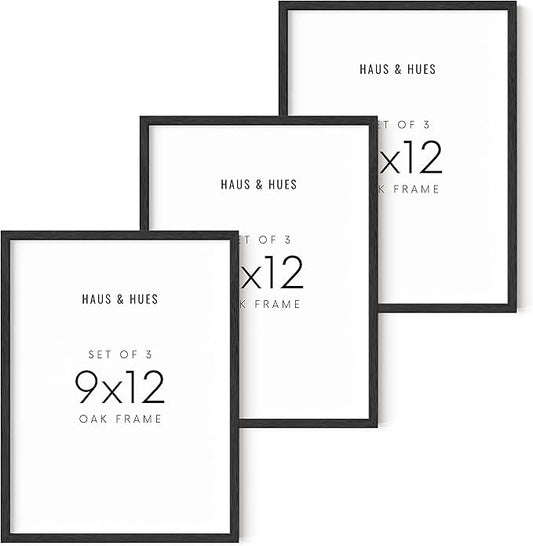 HAUS AND HUES Set of 3 9x12 Picture Frame - Black Oak Wooden Picture Frames, 9x12 Frame Set