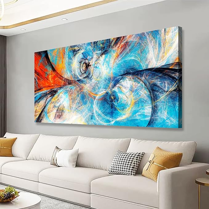 Blue Abstract Smart Line Pictures Canvas Wall Art for Living room Bedroom Wall Decor, Smart Line Wall Art Print Paitnings for home Decor,Morden Artwork Line Drawing Full of Imagination Canvas Art Waterproof Stretched Ready to Hang-28x57inches