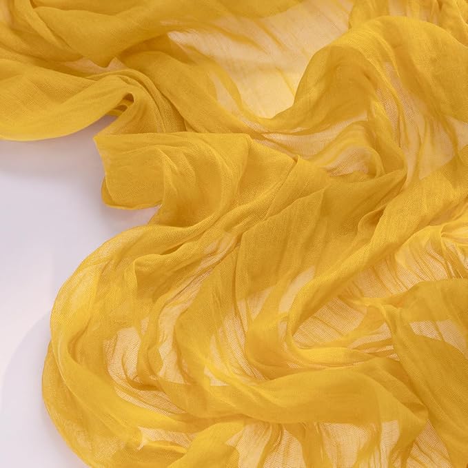Socomi 10pcs Gold Yellow Cheesecloth Table Runner Boho Rustic Gauze 120 inch 10FT Cheese Cloth Runner for Wedding Party Baby Shower Birthday Home Decor Holiday Decorations