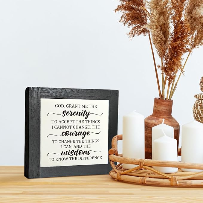 Inspirational Sign, Box Wood Plaques Desk Décor, Christian Sign, Wooden Table Sign, Religious Home Table Decor, Serenity Prayer Gift for Him Her, God. Grant Me the Serenity Courage Wisdom D1