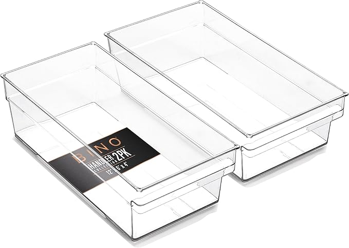 BINO | Plastic Storage Bins, Medium - Shallow | THE HANDLER COLLECTION | Multipurpose Organizer Bins | Kitchen Pantry Organizers and Storage | Clear Containers for Organizing Home | Freezer Organizer