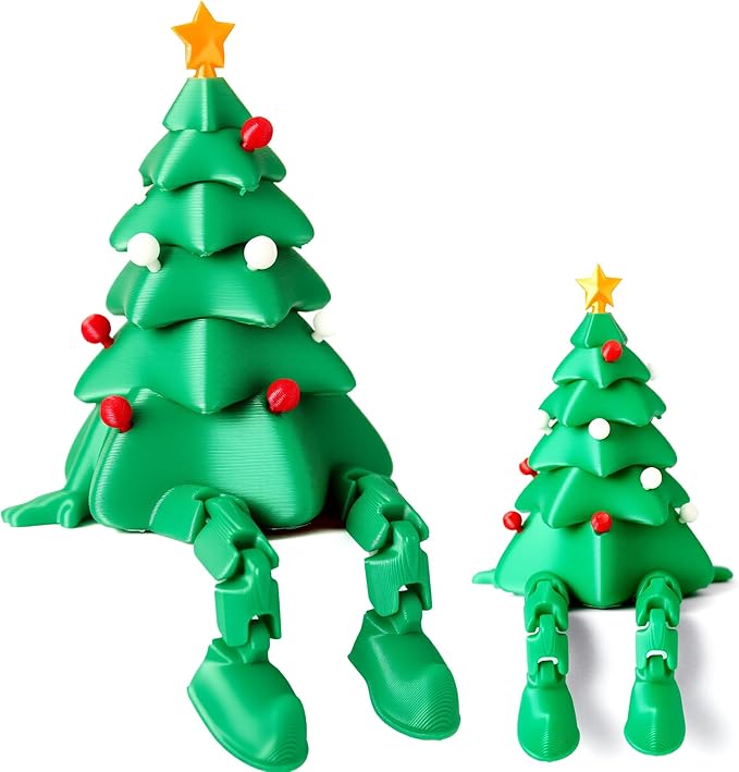 3D Printed Christmas Tree Desk Decor with Articulated Legs – Cute Holiday Desktop Figurine for Room & Office
