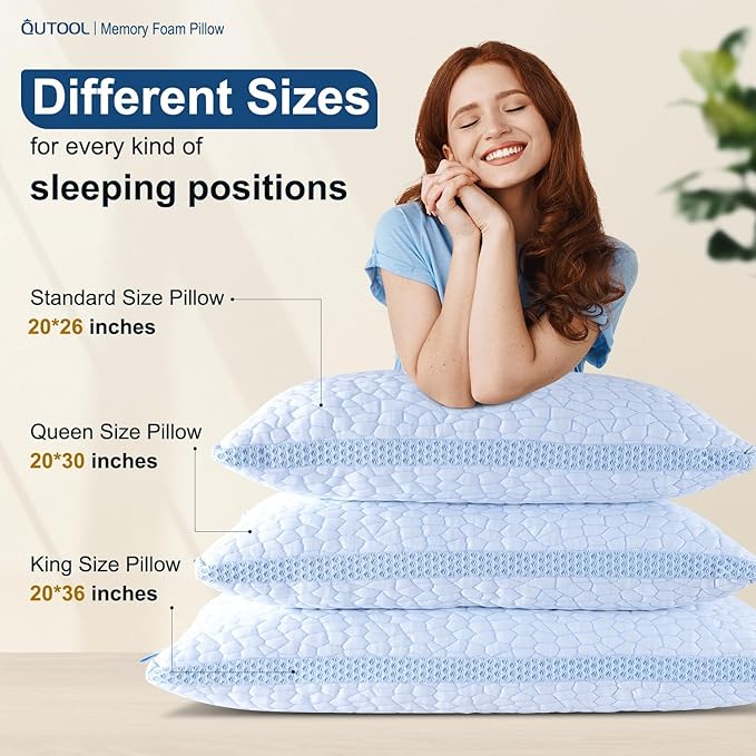 QUTOOL Enhanced Cooling Pillows for Sleeping, Shredded Memory Foam Pillows 2 Pack, Bed Pillows Standard Size Set of 2, Support Yet Soft Pillow for Side, Back Sleepers