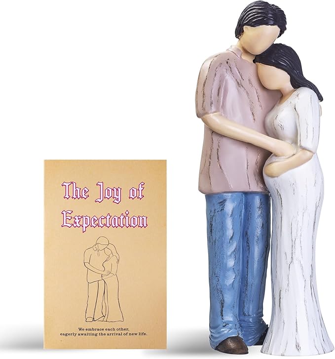 Expectant Dad Mom Gifts, Embracing New Beginnings, Hand-Painted Resin Sculpture of Husband and Pregnant Wife in an Embrace, for Expecting Parents and Family Celebrations