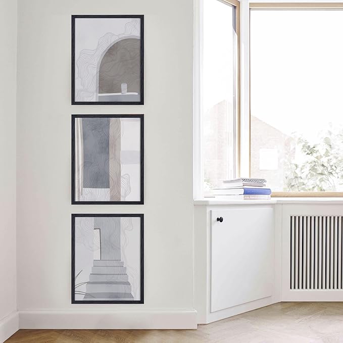 Black Picture Frames 11x14 Set of 3, Light Wood 11 x 14 Frames for Wall, Solid Oak Wood Frame 11 by 14 with Tempered Glass, 11x14 Frame with Mat for 8x10, Black 11x14 Poster Frames