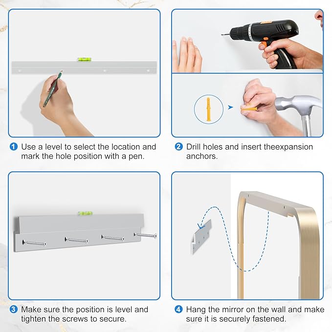 Brushed Gold Bathroom Mirror 24x36 Inch, Rounded Rectangular Bathroom Mirrors, Aluminum Alloy Frame Bathroom Mirror, Farmhouse, Hangs Horizontally or Vertically, HD Tempered Glass
