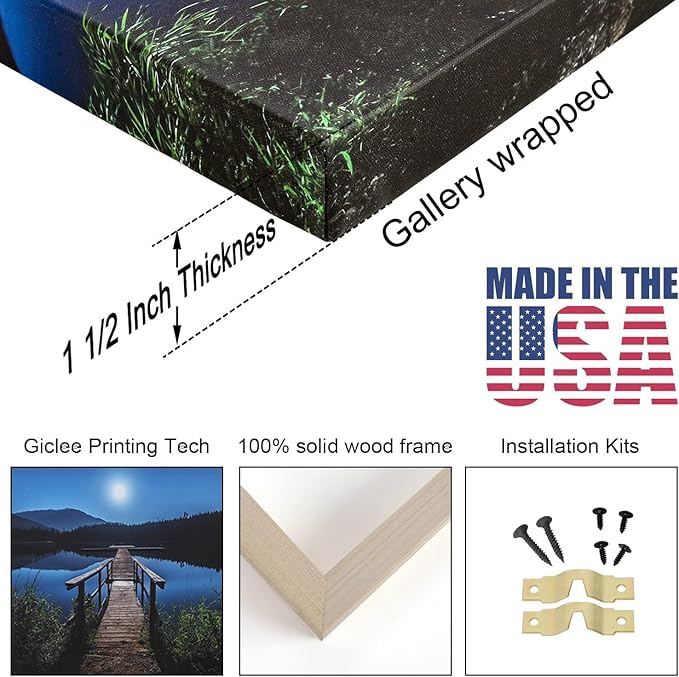 Dimpoli Moon Sea Ocean Canvas Wall Art, Night Sky Full Moon Landscape Artwork Decorations for Home Living Room Decor 40x20 Inches