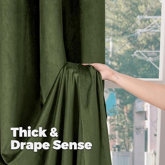 BGment Dark Green Velvet Curtains 108 Inches for Bedroom, Luxury Soft Thermal Insulated Blackout Curtains Room Darkening Drapes with Back Tab Rod Pocket for Living Room, Set of 2 Panels, 52 x 108 Inch