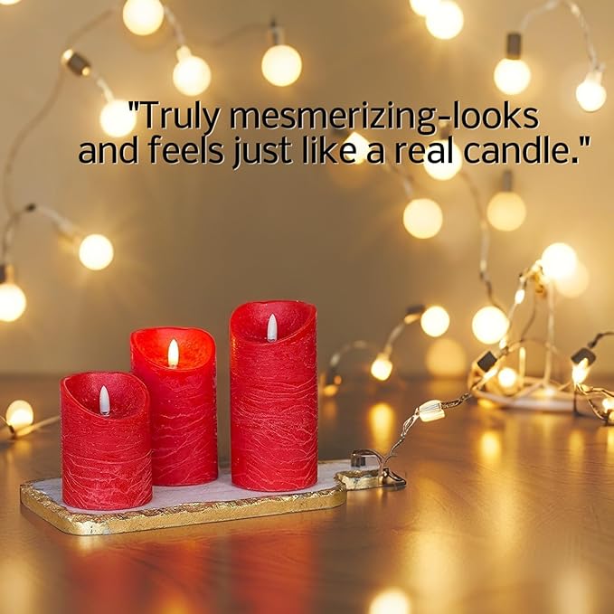 VENTA Flickering Flameless Candles with Remote Control - Battery Operated Candle for Decoration Table, Timer & Dimmer Features, Set - 3Pcs (4",5",6") (Red)