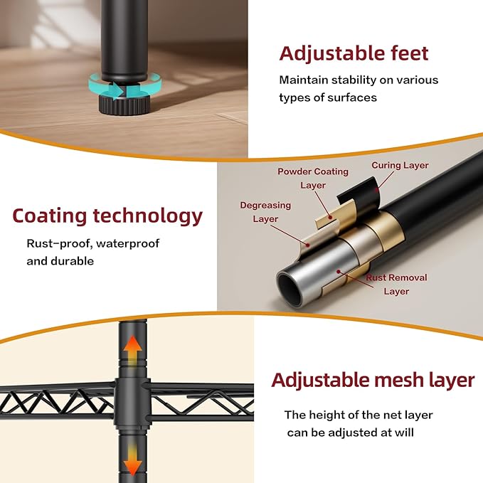 SINGAYE 2 Small Wire Shelves Kitchen Pantry Close Home Organizers and Storage Bathroom Shelf Laundry Room Organization Adjustable Book Metal Garage Shelving Unit