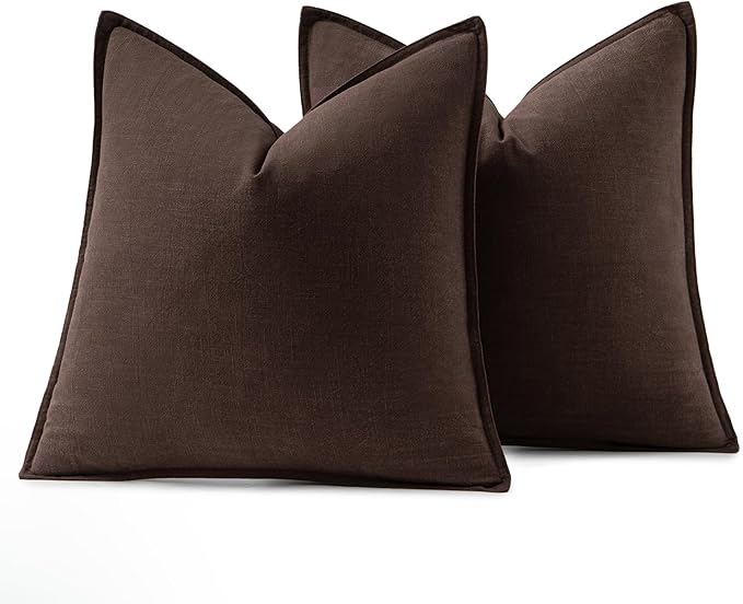 MIULEE Decorative Linen Euro Sham Pillow Covers 24x24 Dark Brown Boho Farmhouse Neutral Couch Throw Pillows for Bed Pack of 2 Accent Modern Pillowcase Sofa Livingroom Home Decor