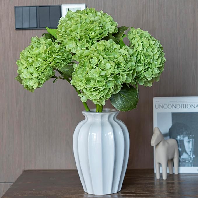 3PCS 22 inch Realistic Artificial Hydrangea Large Real Touch Flowers Artificial Flowers Dry Flowers Outdoor Wedding Christmas Office Family Party Living Room Table Decoration (Green)