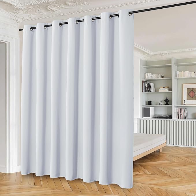 Beauoop 100% Blackout Curtains 96 Inches Long for Patio Sliding Door White Solid Extra Wide Room Darkening Thermal Insulated Room Divider Soundproof Grommet Window Treatment Drapes,100x96 Set of 1