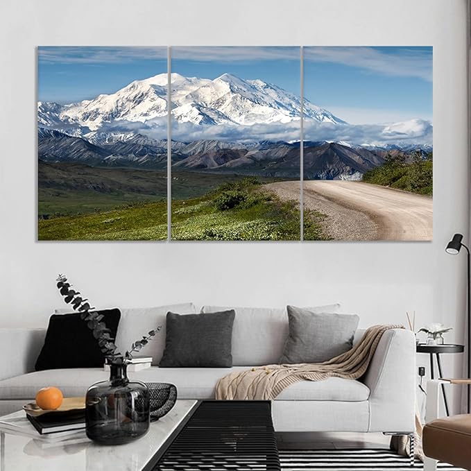 Snow Mountains Wall Art Large Size Landscape Poster Painting Print on Canvas Modern Picture Home Decor Artwork for Living Room Hotel Office Wall Decoration Stretched and Framed [72''Wx 36''H]