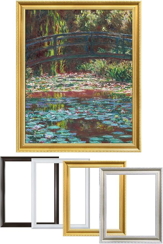 DECORARTS - Claude Monet Water Lily Pond, Large Framed Wall Art, Canvas Size 28x35, Outer Dimensions Larger With Customizable Solid Wood Frames, Giclee Canvas Print, Made in USA