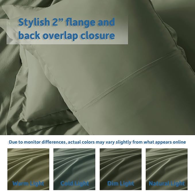 Nestl Full Duvet Cover Set with Comforter Insert - Olive Green 4 Piece 80x90 Duvet Cover & 2 Pillow Shams with White Quilted Down Alternative Comforter, Ultra Soft, All Season