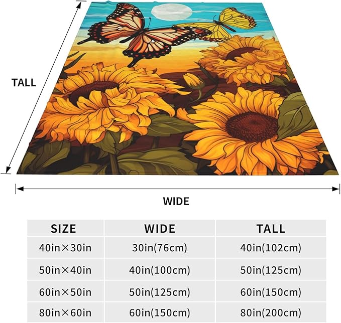 Butterfly Sunflower Blanket Gifts for Grils Women Sunshine Floral Flannel Throw Blankets for Home Couch Bed Sofa Soft Fuzzy Lightweight Decor All Season 50x40 Inches