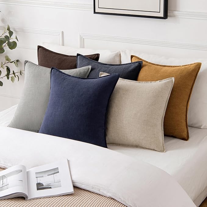 MIULEE Decorative Linen Euro Sham Pillow Covers 24x24 Hazel Boho Farmhouse Neutral Couch Throw Pillows for Bed Pack of 2 Accent Modern Pillowcase Sofa Livingroom Home Decor