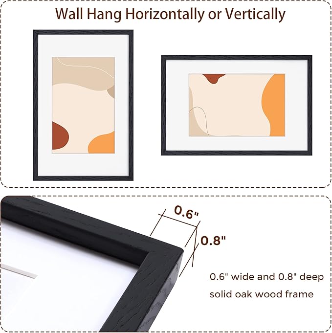 11x17 Black Picture Frames, 11 x 17 Picture Frame Set of 3, High-End Oak Wood Frame 11 by 17, 11x17 Wooden Frame with Tempered Glass, Matted to 8x12, Black Wood 11 x 17 Poster Frame for Wall