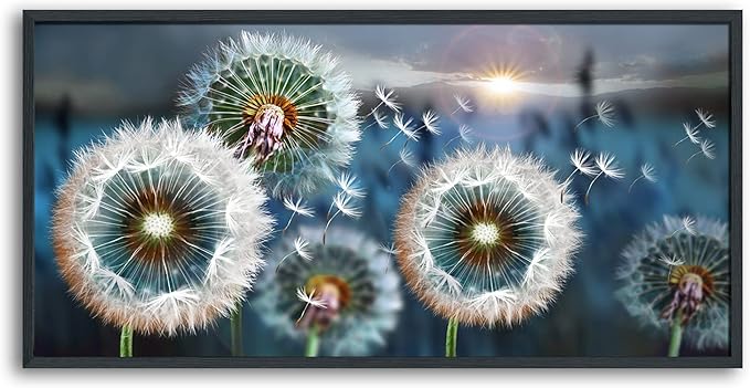 Framed wall Art Large Dandelion Canvas Art Wall Decor for Living Room Blue Landscape Prints Artwork Modern Framed Wall Picturesfor Bedroom Office Home Decorations Size 29x58