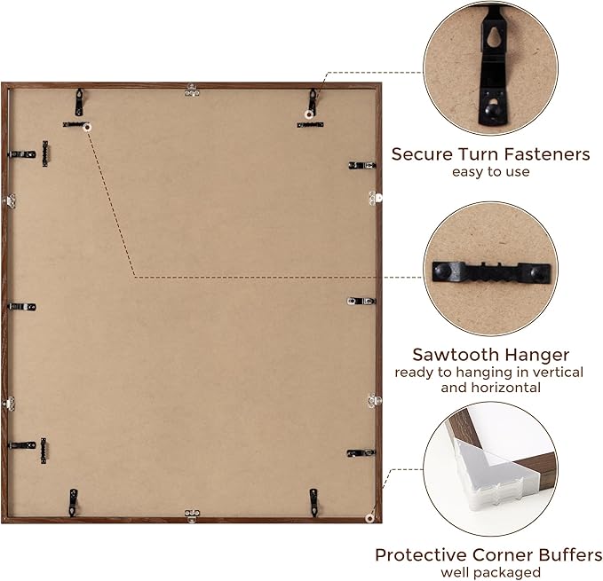 24x28 Picture Frame, Solid Oak Wood Frame 24 by 28, Rustic Wood Poster Frame 24"x28", 24x28 Frame with Mat for 20x24, 24 x 28 Frame with Tempered Real Glass (Walnut Color, 1 Pack)