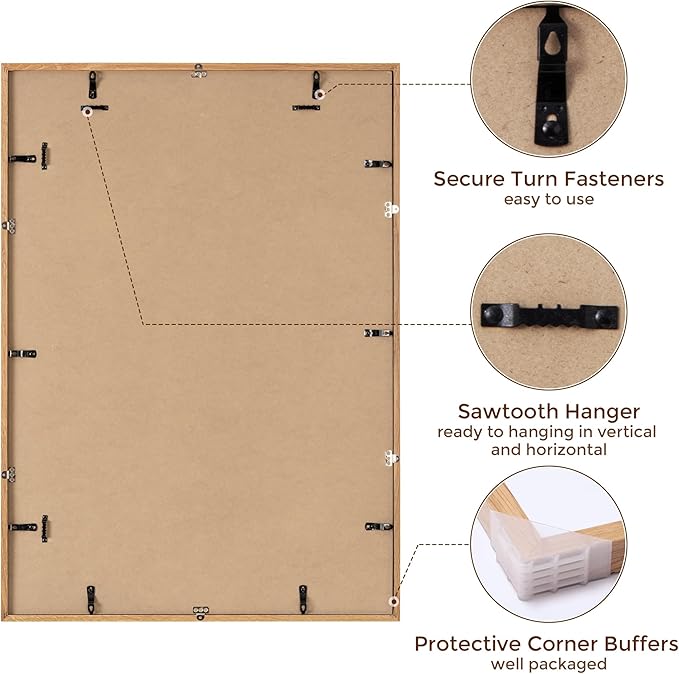 Fun Memories Rustic Oak Wood Picture Frame - 24x34 with Real Glass, Mat for 20x30, Natural Oak Color, 1 Pack