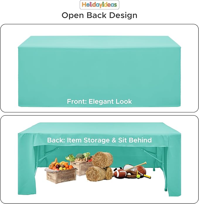 HolidayIdeas Open Back Fitted Tableclothss for 4 Foot Rectangle Table, Wrinkle Resistant Washable Table Covers 24x48 Inch for Craft Fairs, Banquets, Trade Show Display, Aqua,4 Pcs