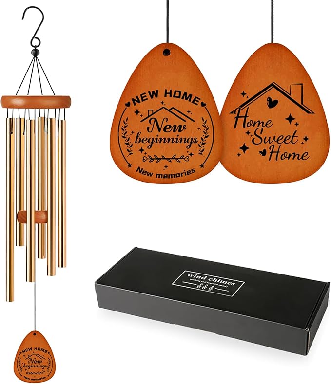 House Warming Gifts for New Home, Housewarming Wind Chime for Outside, Gift Ideas, Housewarming Ornament for House, Couple, Women, Men (Gold)