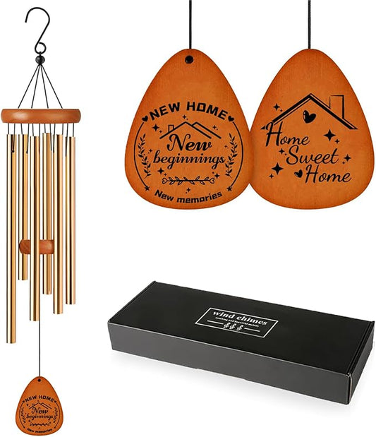 House Warming Gifts for New Home, Housewarming Wind Chime for Outside, Gift Ideas, Housewarming Ornament for House, Couple, Women, Men (Gold)