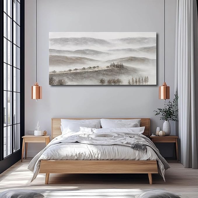 NBAODAN Nature Wall Art Mountain Canvas Art Forest Wall Hanging Artwork Grey Pictures Wall Decor 29x58 Inch Big Painting for Living Room Office Home