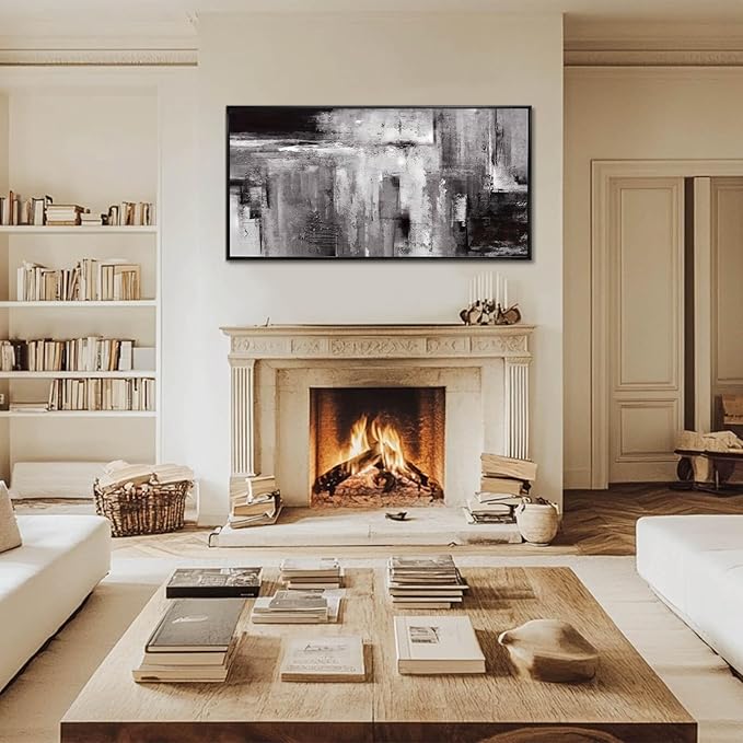 XIANSHOU Black Abstract Wall Art Grey Pictures Wall Decor Modern Artwork 24"x 48" Wall Prints for Living Room Home Decor Dining Room Posters