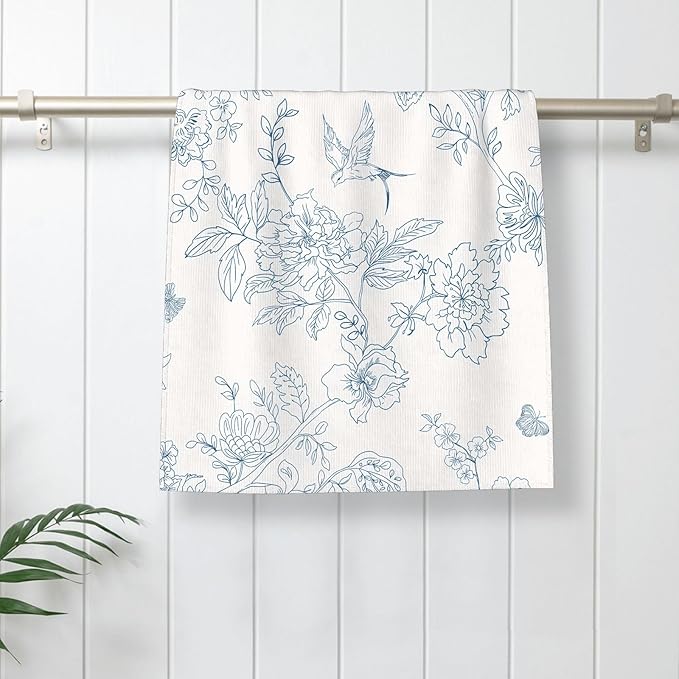 Spring Kitchen Towels 16x24 Inch Navy Blue Chinoiserie Flowers Bird Decor Dish Towels Floral Summer Seasonal Decoration Hand Towels Absorbent Dish Cloths for Home Kitchen Dining Set of 2