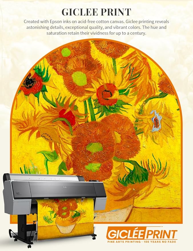 DECORARTS - Vincent van Gogh's Sunflowers. Giclee Canvas Print on Acid-Free Cotton, Ornate Gold Wood Frame with Classic Carved Details, 34.75 x 28.75 in, Ready to Hang, Made in USA